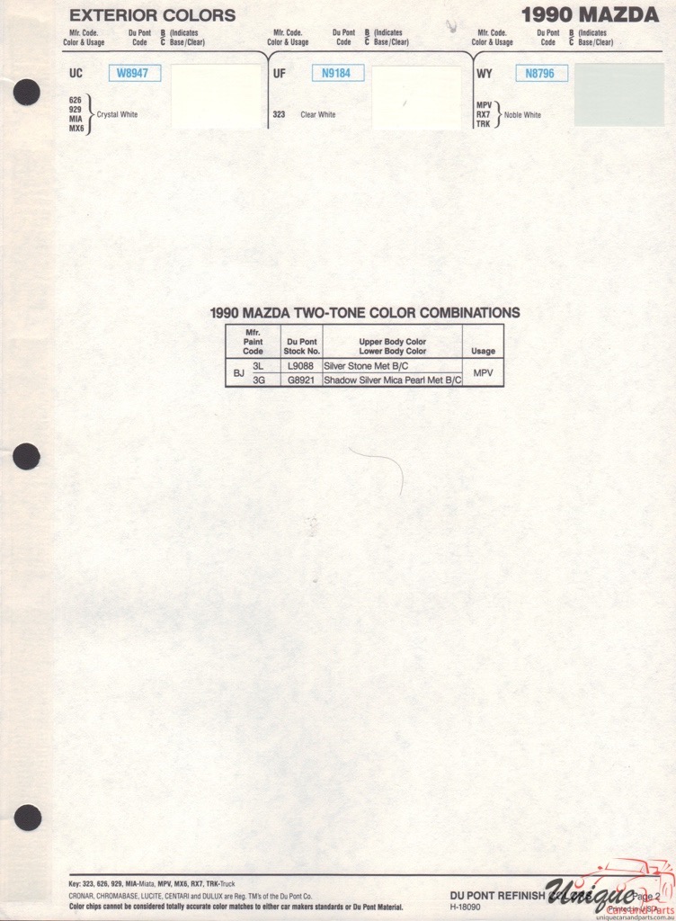 1990 Mazda Paint Charts DuPont 2